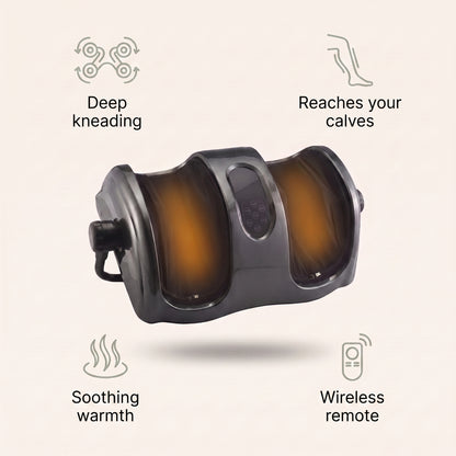 Heated Shiatsu Foot & Calf Massager benefits: deep kneading, reaches your calves, soothing warmth, wireless remote