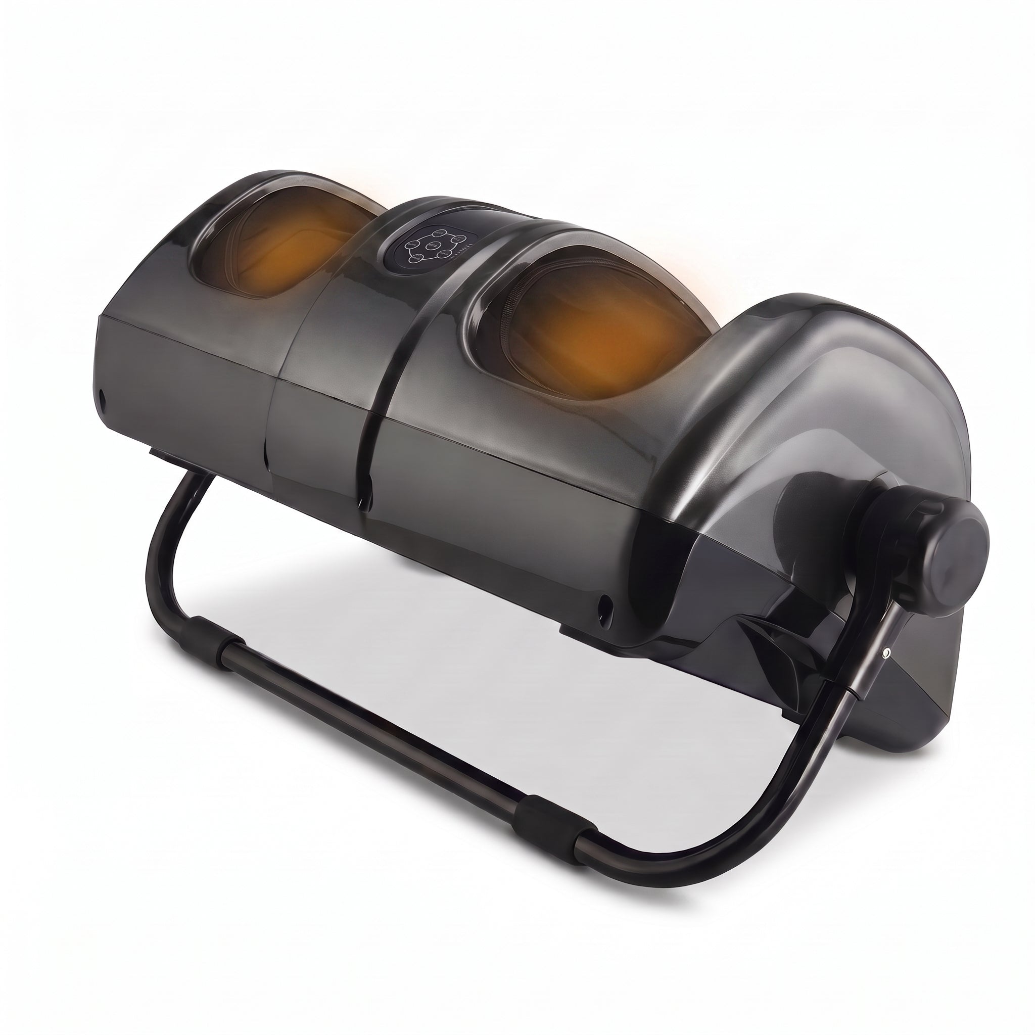 The Heated Shiatsu Foot & Calf Massager angled on its support bracket